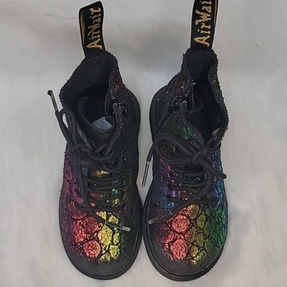 DR. MARTENS 1460 Pascal‎ Girl's Metallic Rainbow Croc Mermaid Zip Punk Boots 9 - Picture 3 of 10